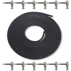 DIY Patch Cable Pedalboard Kit 15ft Cable with 12 1/4" TS Flat Right Angle Pancake Plugs