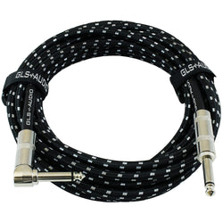 Instrument Guitar Cable 1/4" Right Angle to Straight - 20ft Black Tweed
