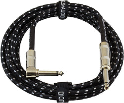 Instrument Guitar Cable 1/4" Right Angled to Straight - 10ft Black Tweed