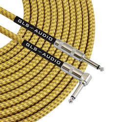 Instrument Guitar Cable 1/4" Right Angled to Straight - 10ft Gold/Brown Tweed