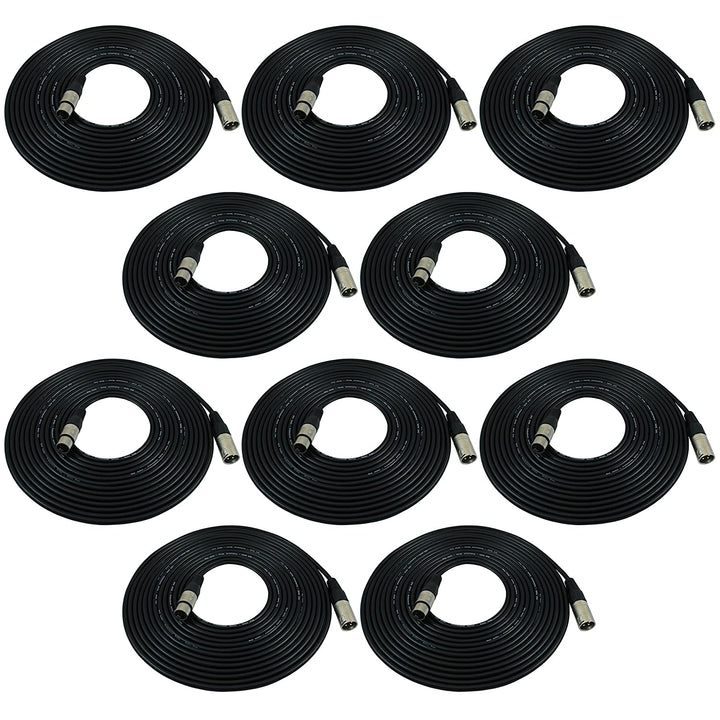 10 PACK 25 Feet Mic Cable XLR-M to XLR-F - 25ft Black
