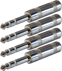 GLS Audio 1/4" Plugs for Patch Cables, Balanced Cables, Snakes - TRS Male Stereo 1/4 Inch Phono 6.3mm Phone Plug Bulk - 4 Pack