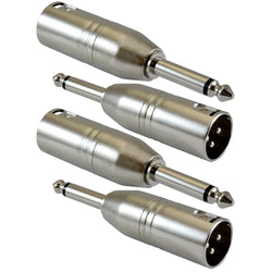 XLR-M to 1/4" TS  Coupler Adapter Connector - 4 Pack Adapters (32-165)