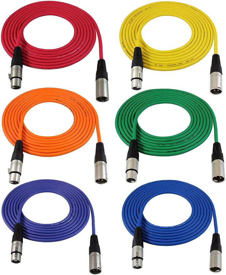 Mic Cable XLR-M to XLR-F Colored Cables- 6 Pack