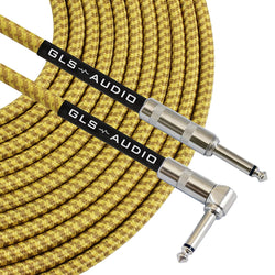 Instrument Guitar Cable 1/4" Right Angled to Straight - 15ft Gold/Brown Tweed