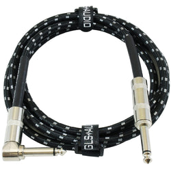 Instrument Guitar Cable 1/4" Right Angled to Straight - 6ft Black Tweed