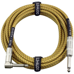 Instrument Guitar Cable 1/4" Right Angled to Straight - 20ft Gold/Brown Tweed